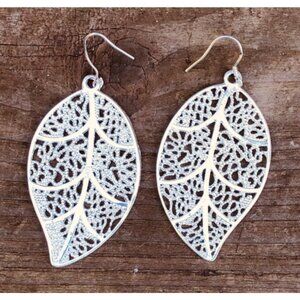 Large Filigree Leaf Earrings 925 Sterling Silver Plate Dangle Pierced Fairy Witc
